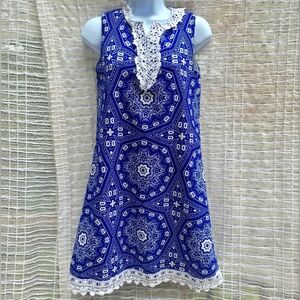 Bonnie Jean Blue Sleeveless V-neck Sundress, Venice Neckline Summer Spring Dress